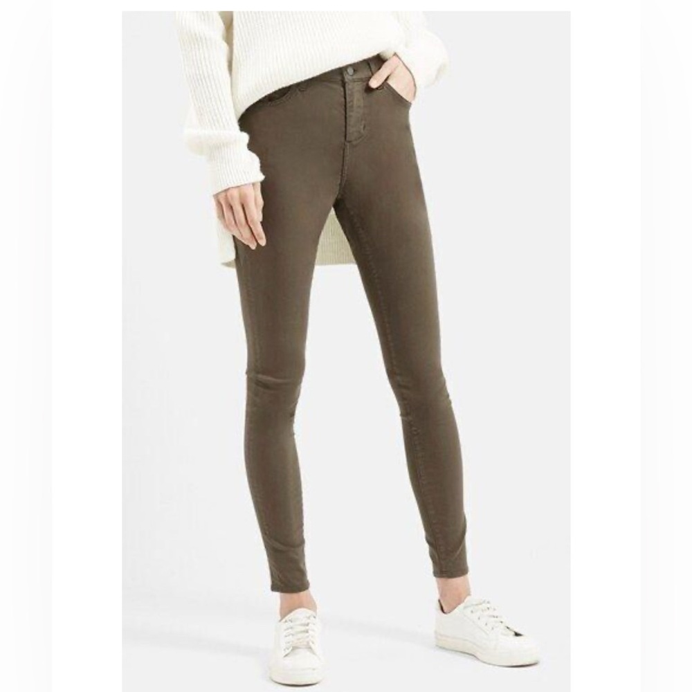 Topshop Leigh Moto olive green skinny jeans size 28 waist, length 30